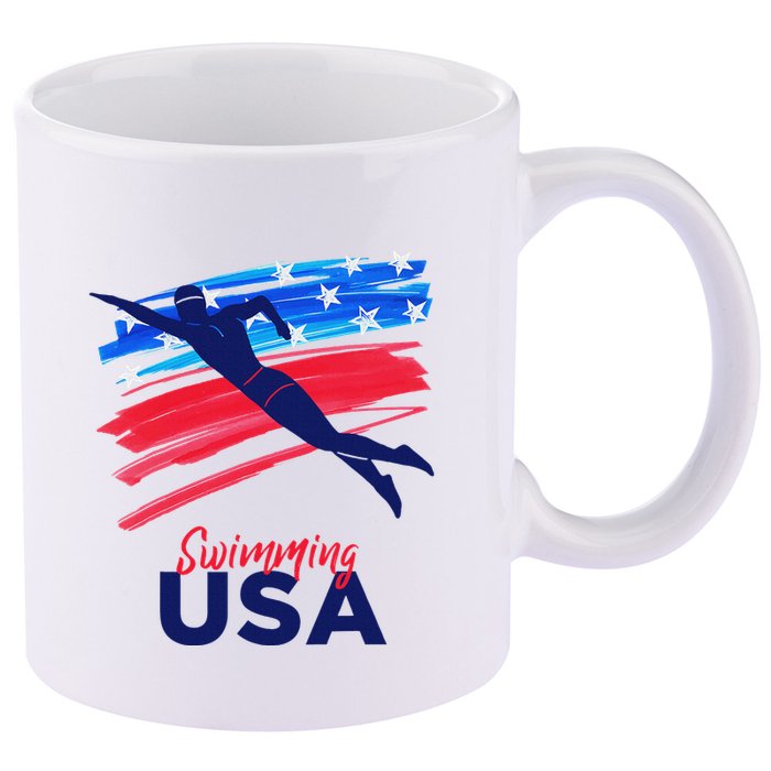 Swimming Support Team Flag Usa Pool Swimmer American 11oz C Handle Ceramic Mug