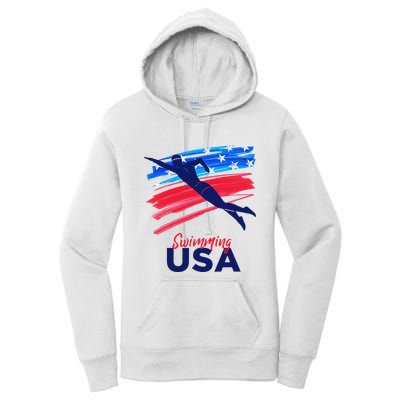 Swimming Support Team Flag Usa Pool Swimmer American Women's Pullover Hoodie