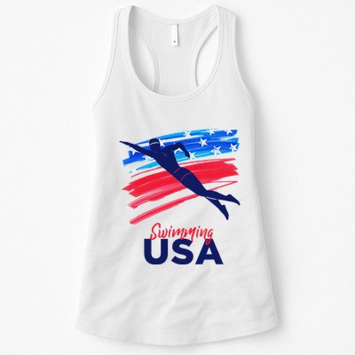 Swimming Support Team Flag Usa Pool Swimmer American Womens Tank Top
