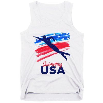Swimming Support Team Flag Usa Pool Swimmer American Tank Top