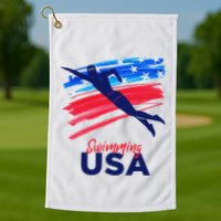 Swimming Support Team Flag Usa Pool Swimmer American Golf Towel