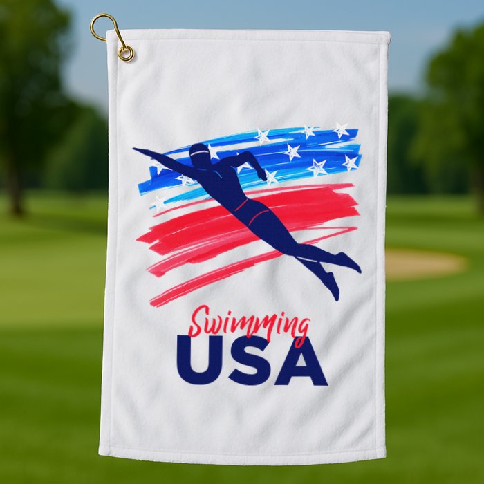 Swimming Support Team Flag Usa Pool Swimmer American Golf Towel