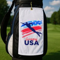 Swimming Support Team Flag Usa Pool Swimmer American Golf Towel