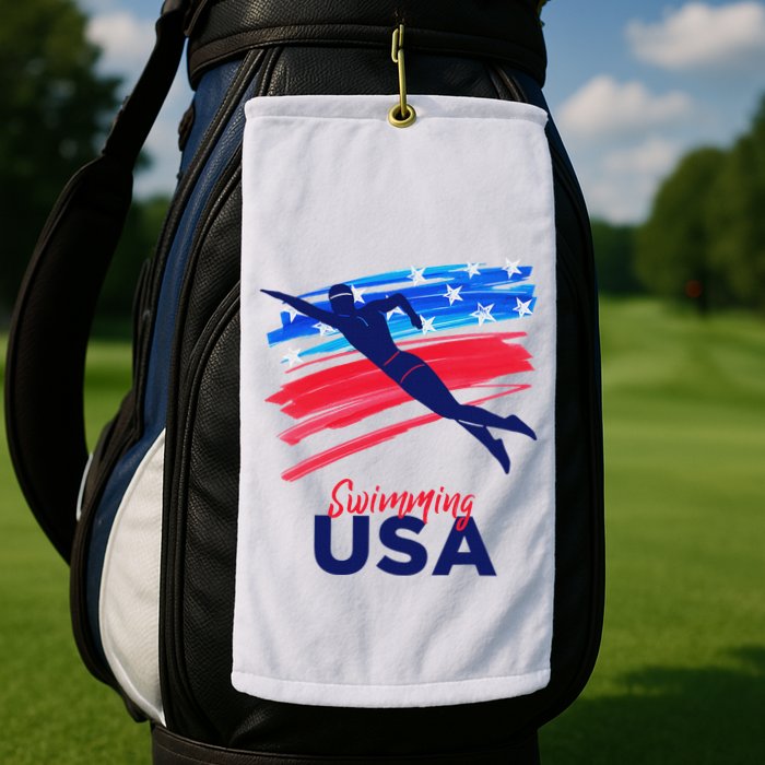 Swimming Support Team Flag Usa Pool Swimmer American Golf Towel