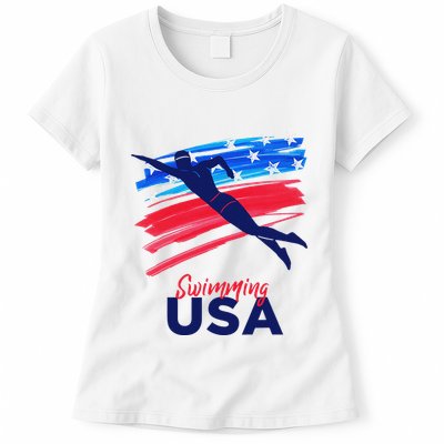 Swimming Support Team Flag Usa Pool Swimmer American Womens T-Shirt