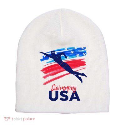Swimming Support Team Flag Usa Pool Swimmer American Short Acrylic Beanie