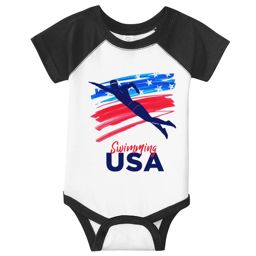 Swimming Support Team Flag Usa Pool Swimmer American Infant Baby Jersey Bodysuit