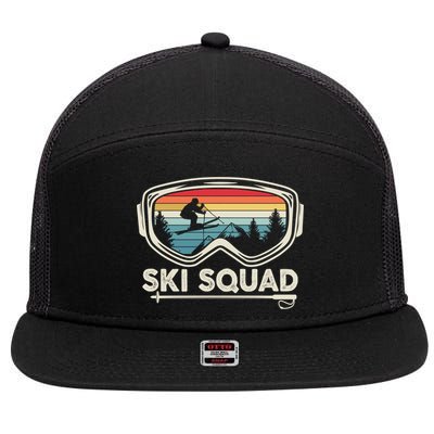 Ski Squad Team Retro Sunset Ski Lover Skier Vintage Skiing Cute Gift 7 Panel Mesh Trucker Snapback Hat
