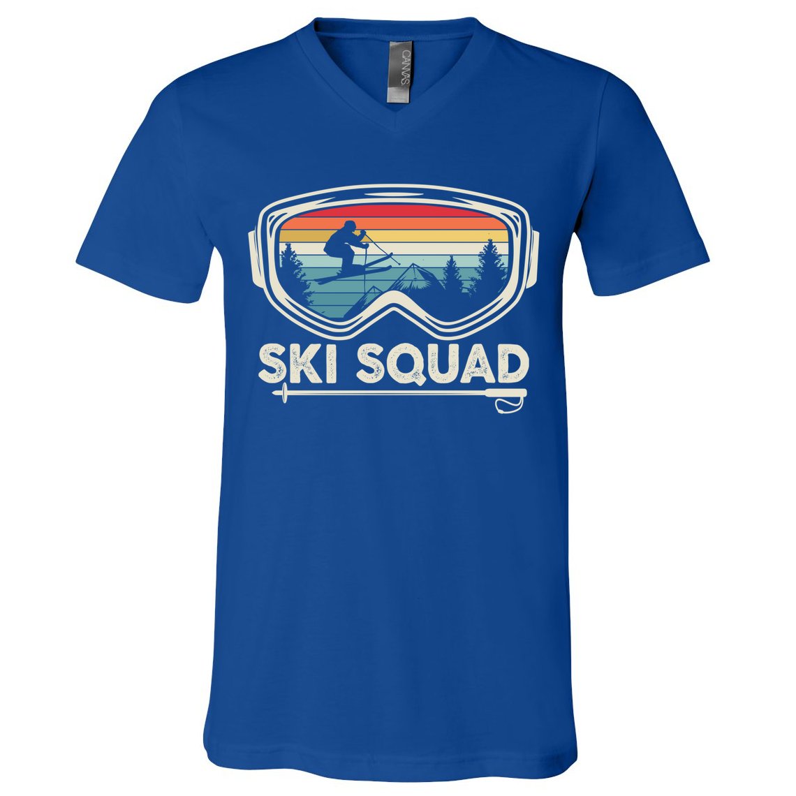 Ski Squad Team Retro Sunset Ski Lover Skier Vintage Skiing Cute Gift V-Neck T-Shirt