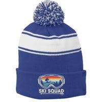 Ski Squad Team Retro Sunset Ski Lover Skier Vintage Skiing Cute Gift Stripe Pom Pom Beanie