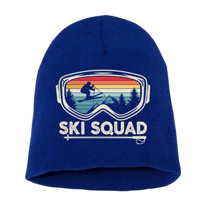 Ski Squad Team Retro Sunset Ski Lover Skier Vintage Skiing Cute Gift Short Acrylic Beanie