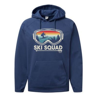 Ski Squad Team Retro Sunset Ski Lover Skier Vintage Skiing Cute Gift Performance Fleece Hoodie