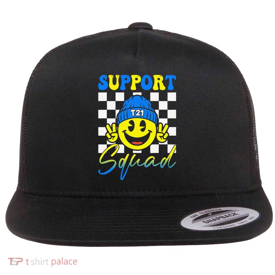 Support Squad T21 Down Syndrome Awareness Flat Bill Trucker Hat