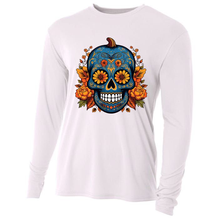 Sugar Skull Thanksgiving Day Cool Fall Autumn Skeleton Cooling Performance Long Sleeve Crew