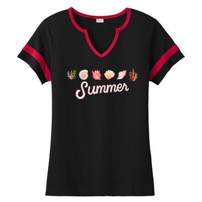 Summer Seashell Tropical Ladies Halftime Notch Neck Tee