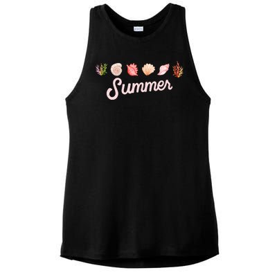 Summer Seashell Tropical Ladies PosiCharge Tri-Blend Wicking Tank