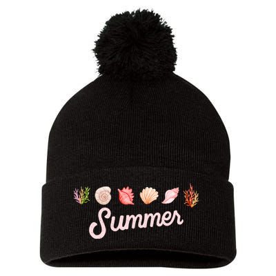 Summer Seashell Tropical Pom Pom 12in Knit Beanie