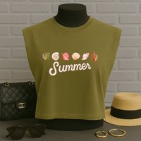Summer Seashell Tropical Garment-Dyed Women's Muscle Tee