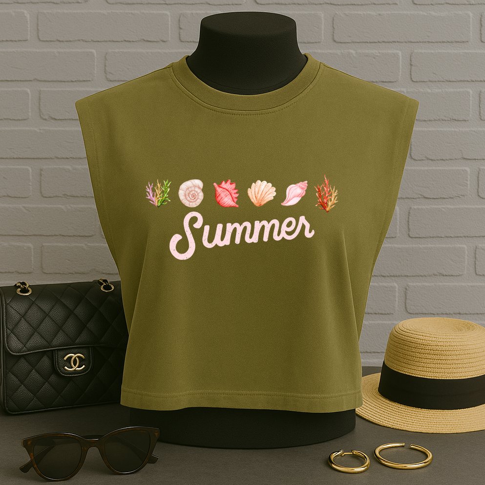 Summer Seashell Tropical Garment-Dyed Women's Muscle Tee