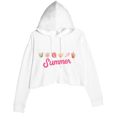 Summer Seashell Tropical Crop Fleece Hoodie