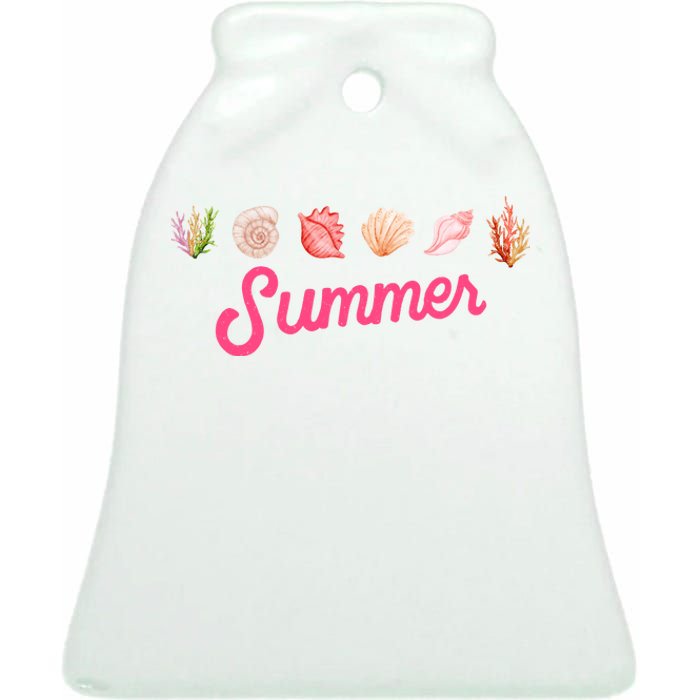 Summer Seashell Tropical Ceramic Bell Ornament