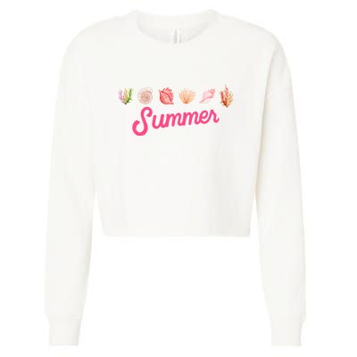 Summer Seashell Tropical Cropped Pullover Crew