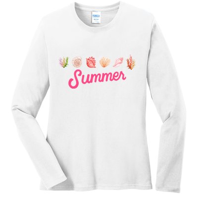 Summer Seashell Tropical Ladies Long Sleeve Shirt