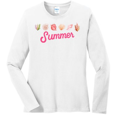 Summer Seashell Tropical Ladies Long Sleeve Shirt