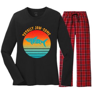 Shark Sunset Totally Jaw Some Awesome Beach Love Ocean Life Women's Long Sleeve Flannel Pajama Set 