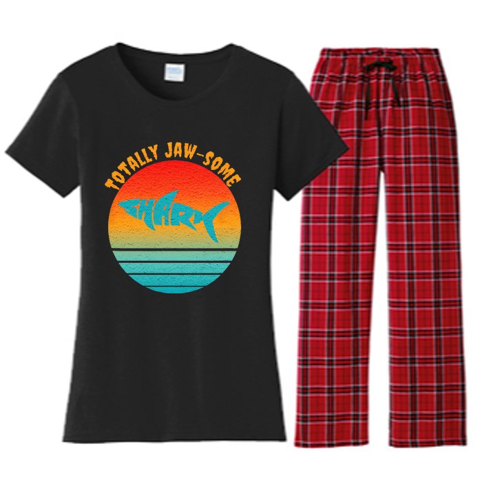 Shark Sunset Totally Jaw Some Awesome Beach Love Ocean Life Women's Flannel Pajama Set