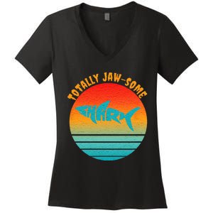 Shark Sunset Totally Jaw Some Awesome Beach Love Ocean Life Women's V-Neck T-Shirt