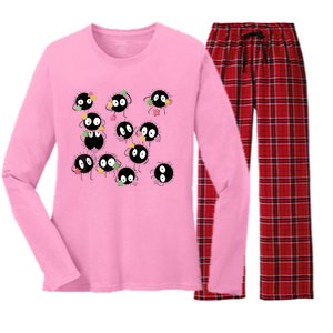 Sootballs Susuwatari The Soot Sprites For Anime Lovers Women's Long Sleeve Flannel Pajama Set 