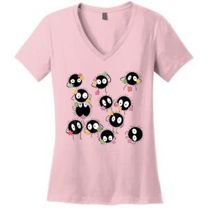 Sootballs Susuwatari The Soot Sprites For Anime Lovers Women's V-Neck T-Shirt