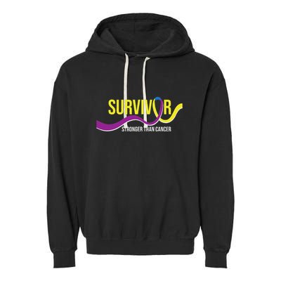Survivor Stronger Than Cancer Bladder Cancer Awareness Garment-Dyed Fleece Hoodie