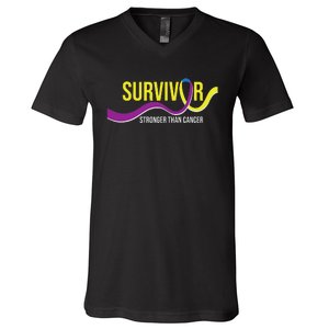 Survivor Stronger Than Cancer Bladder Cancer Awareness V-Neck T-Shirt