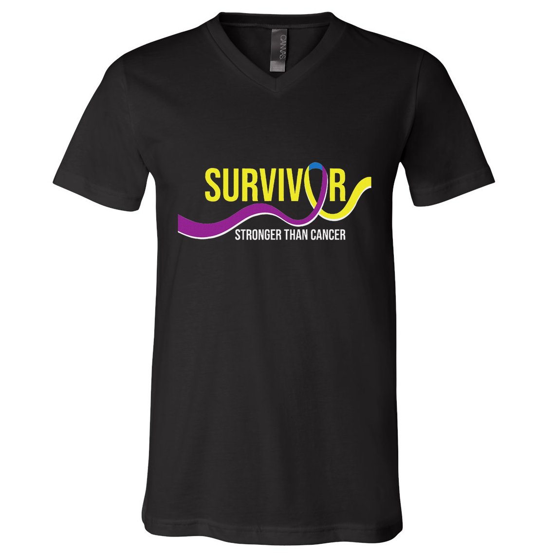 Survivor Stronger Than Cancer Bladder Cancer Awareness V-Neck T-Shirt