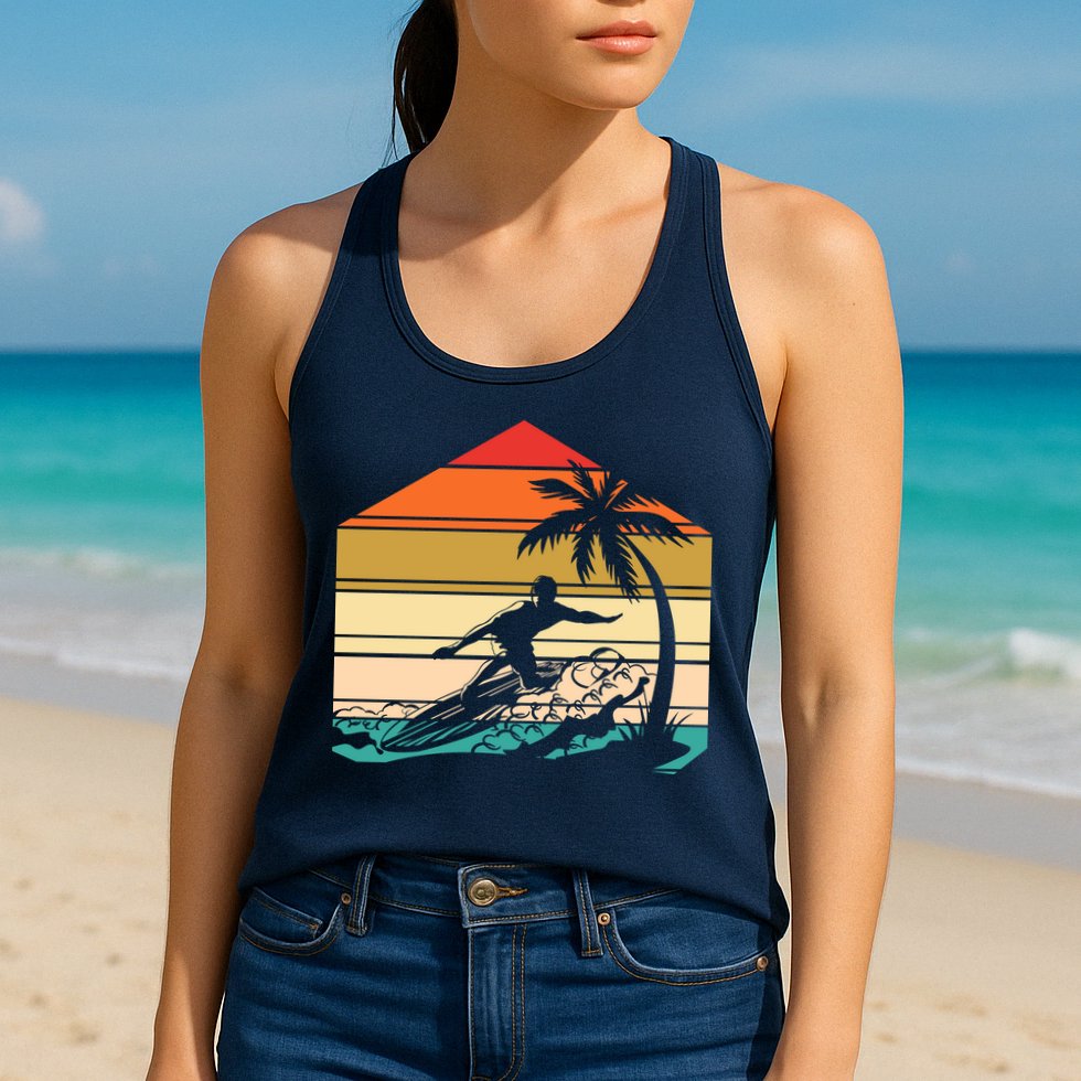 Surfer Summer Tropical Sunset Womens Tank Top