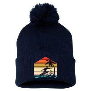 Surfer Summer Tropical Sunset Pom Pom 12in Knit Beanie