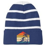 Surfer Summer Tropical Sunset Striped Beanie with Solid Band