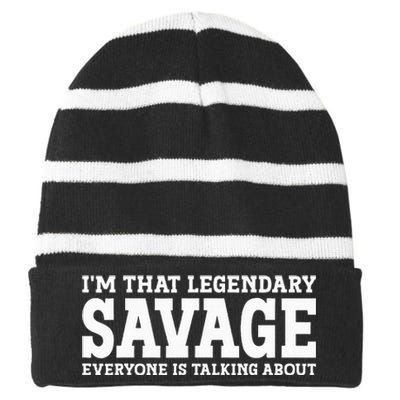 Savage Surname Team Family Last Name Savage Striped Beanie with Solid Band