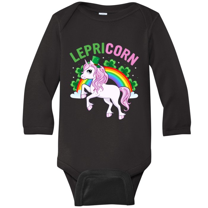 Lepricorn St Patricks Day Baby Long Sleeve Bodysuit