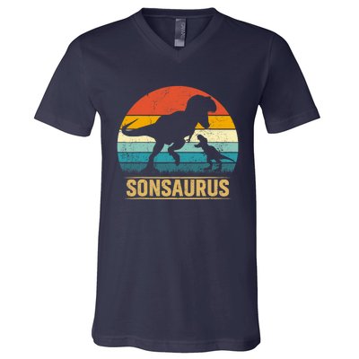 Son Saurus T Rex Dinosaur SonSaurus Matching Family V-Neck T-Shirt