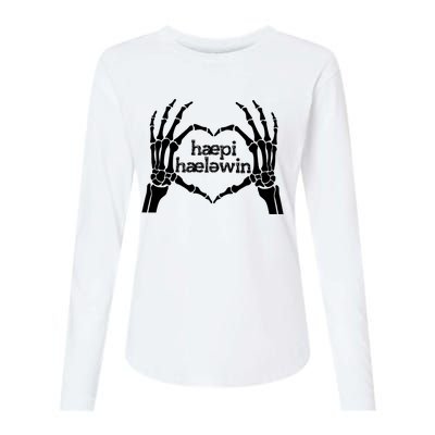 Skeleton SLP Trick Or Speech Happy Halloween Womens Cotton Relaxed Long Sleeve T-Shirt