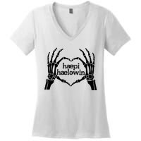 Skeleton SLP Trick Or Speech Happy Halloween Women's V-Neck T-Shirt