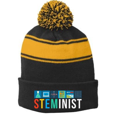 Steminist Science Technology Engineering Math Stem Stripe Pom Pom Beanie