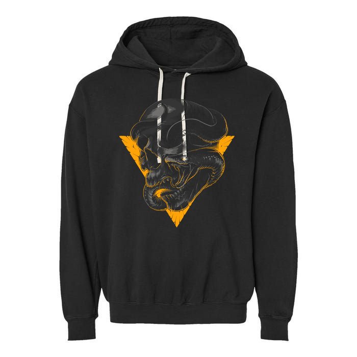 Skull Snake Triangle Graphic Design Garment-Dyed Fleece Hoodie