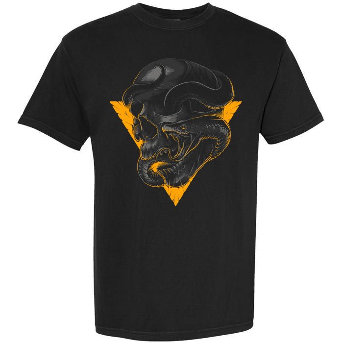 Skull Snake Triangle Graphic Design Garment-Dyed Heavyweight T-Shirt