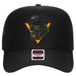 Skull Snake Triangle Graphic Design High Crown Mesh Back Trucker Hat