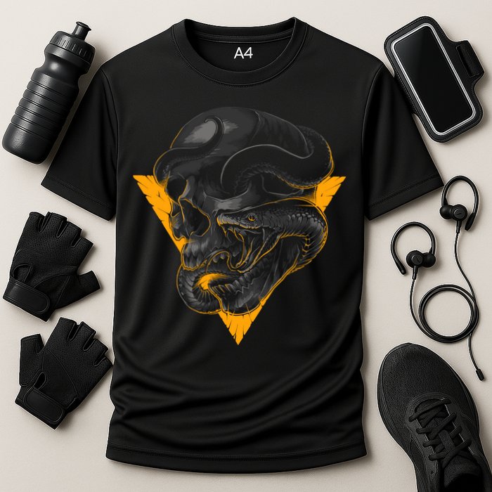 Skull Snake Triangle Graphic Design Cooling Performance Crew T-Shirt