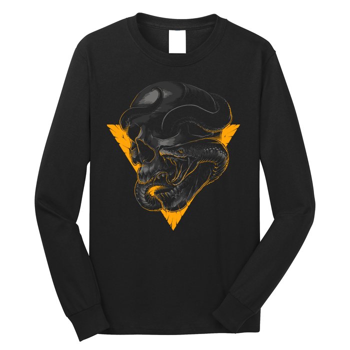 Skull Snake Triangle Graphic Design Long Sleeve Shirt